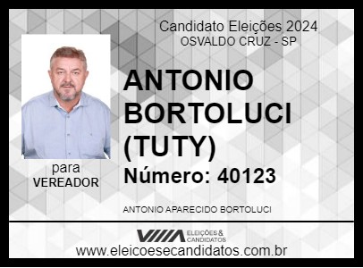 Candidato ANTONIO BORTOLUCI (TUTY) 2024 - OSVALDO CRUZ - Eleições