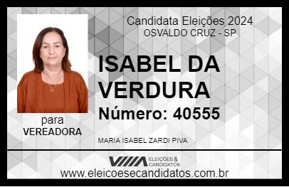 Candidato ISABEL DA VERDURA 2024 - OSVALDO CRUZ - Eleições