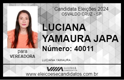 Candidato LUCIANA YAMAURA JAPA 2024 - OSVALDO CRUZ - Eleições