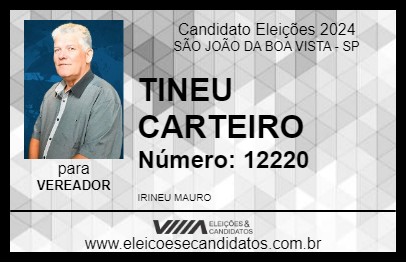 Candidato TINEU CARTEIRO 2024 - SÃO JOÃO DA BOA VISTA - Eleições