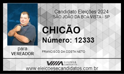 Candidato CHICÃO 2024 - SÃO JOÃO DA BOA VISTA - Eleições