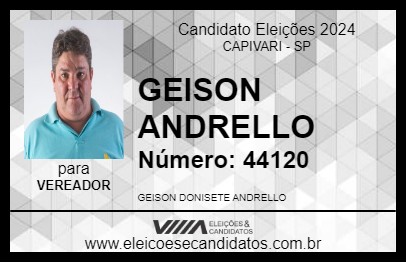 Candidato GEISON ANDRELLO 2024 - CAPIVARI - Eleições