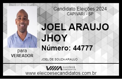 Candidato JOEL ARAUJO JHOY 2024 - CAPIVARI - Eleições