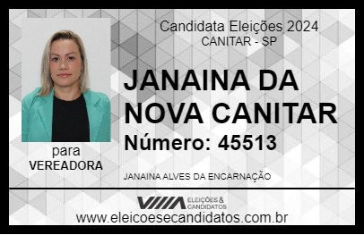 Candidato JANAINA DA NOVA CANITAR 2024 - CANITAR - Eleições