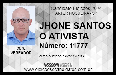 Candidato JHONE SANTOS O ATIVISTA 2024 - ARTUR NOGUEIRA - Eleições