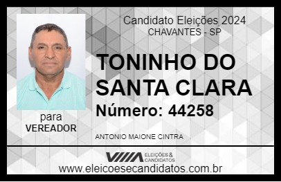 Candidato TONINHO DO SANTA CLARA 2024 - CHAVANTES - Eleições