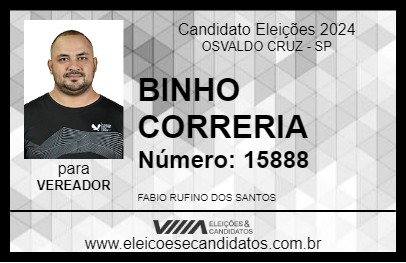 Candidato BINHO CORRERIA 2024 - OSVALDO CRUZ - Eleições