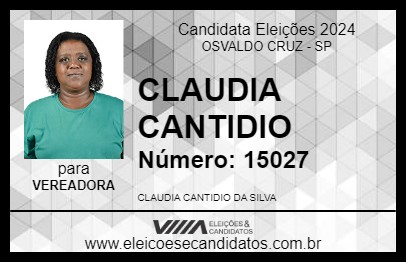 Candidato CLAUDIA CANTIDIO 2024 - OSVALDO CRUZ - Eleições