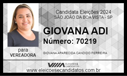 Candidato GIOVANA ADI 2024 - SÃO JOÃO DA BOA VISTA - Eleições