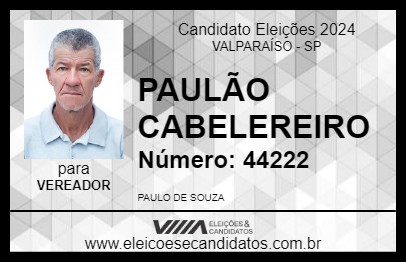 Candidato PAULÃO CABELEREIRO 2024 - VALPARAÍSO - Eleições