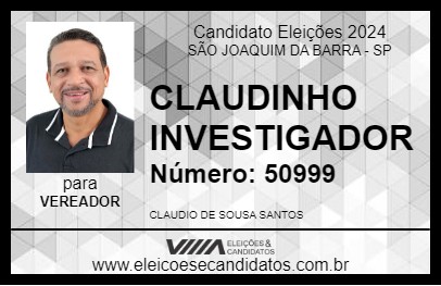 Candidato CLAUDINHO INVESTIGADOR 2024 - SÃO JOAQUIM DA BARRA - Eleições