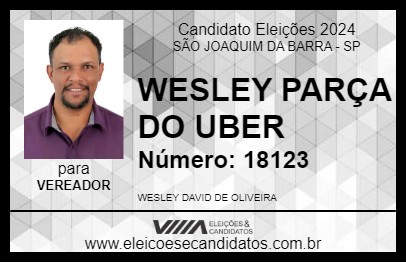 Candidato WESLEY PARÇA DO UBER 2024 - SÃO JOAQUIM DA BARRA - Eleições