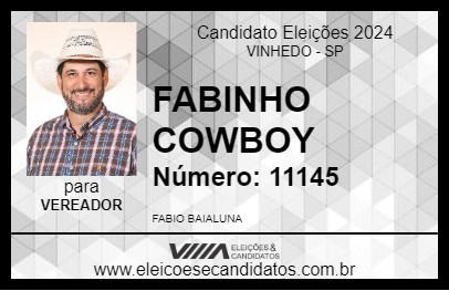 Candidato FABINHO COWBOY 2024 - VINHEDO - Eleições