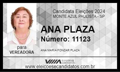 Candidato ANA  PLAZA 2024 - MONTE AZUL PAULISTA - Eleições