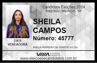 Candidato SHEILA CAMPOS 2024 - RIBEIRÃO BRANCO - Eleições