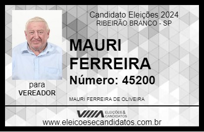 Candidato MAURI FERREIRA 2024 - RIBEIRÃO BRANCO - Eleições