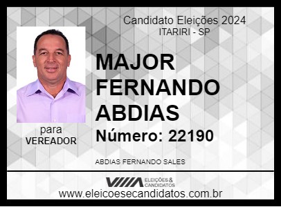 Candidato MAJOR FERNANDO ABDIAS 2024 - ITARIRI - Eleições