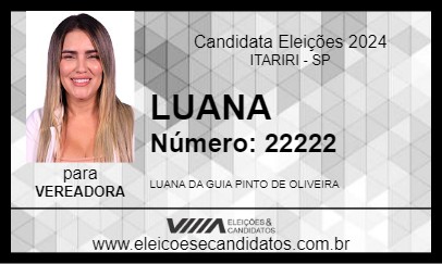 Candidato LUANA 2024 - ITARIRI - Eleições