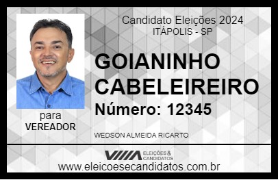 Candidato GOIANINHO CABELEIREIRO 2024 - ITÁPOLIS - Eleições