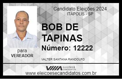 Candidato BOB DE TAPINAS 2024 - ITÁPOLIS - Eleições