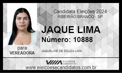 Candidato JAQUE LIMA 2024 - RIBEIRÃO BRANCO - Eleições