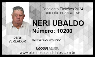 Candidato NERI UBALDO 2024 - RIBEIRÃO BRANCO - Eleições