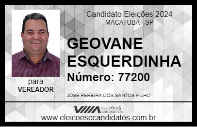 Candidato GEOVANE ESQUERDINHA 2024 - MACATUBA - Eleições