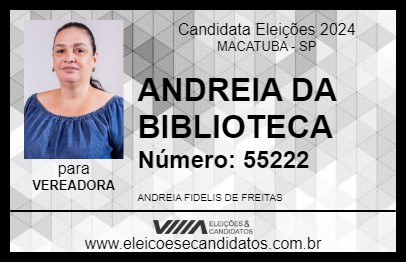 Candidato ANDREIA DA BIBLIOTECA 2024 - MACATUBA - Eleições