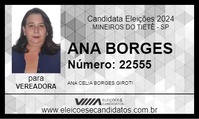 Candidato ANA BORGES 2024 - MINEIROS DO TIETÊ - Eleições