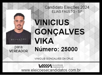 Candidato VINICIUS GONÇALVES  VIKA 2024 - ELIAS FAUSTO - Eleições