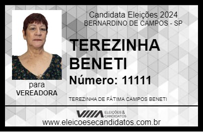 Candidato TEREZINHA BENETI 2024 - BERNARDINO DE CAMPOS - Eleições