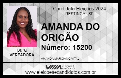 Candidato AMANDA DO ORICÃO 2024 - RESTINGA - Eleições