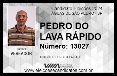 Candidato PEDRO DO LAVA RÁPIDO 2024 - ÁGUAS DE SÃO PEDRO - Eleições