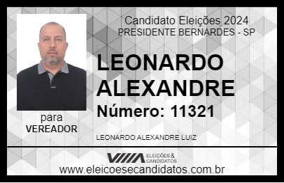 Candidato LEONARDO ALEXANDRE 2024 - PRESIDENTE BERNARDES - Eleições