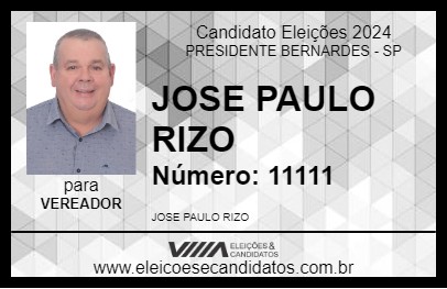 Candidato JOSE PAULO RIZO 2024 - PRESIDENTE BERNARDES - Eleições