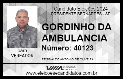 Candidato GORDINHO DA AMBULANCIA 2024 - PRESIDENTE BERNARDES - Eleições