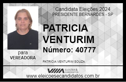 Candidato PATRICIA VENTURIM 2024 - PRESIDENTE BERNARDES - Eleições