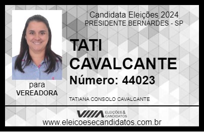 Candidato TATI CAVALCANTE 2024 - PRESIDENTE BERNARDES - Eleições