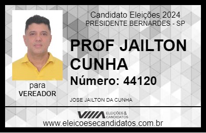 Candidato PROF JAILTON CUNHA 2024 - PRESIDENTE BERNARDES - Eleições