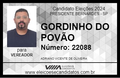 Candidato GORDINHO DO POVÃO 2024 - PRESIDENTE BERNARDES - Eleições