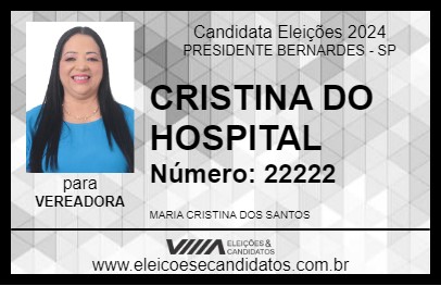 Candidato CRISTINA DO HOSPITAL 2024 - PRESIDENTE BERNARDES - Eleições