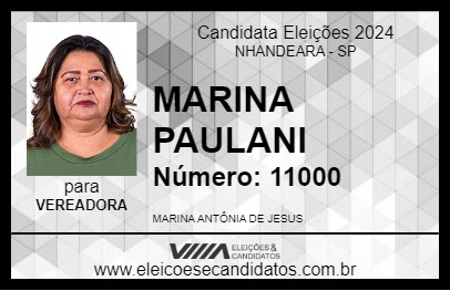 Candidato MARINA PAULANI 2024 - NHANDEARA - Eleições