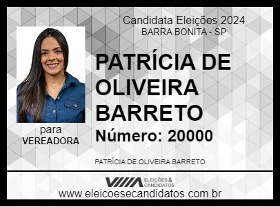 Candidato PATRÍCIA DE OLIVEIRA BARRETO 2024 - BARRA BONITA - Eleições