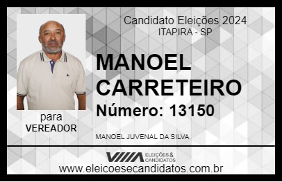 Candidato MANOEL CARRETEIRO 2024 - ITAPIRA - Eleições