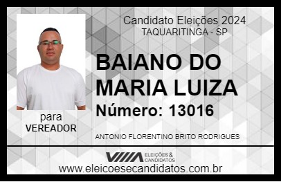 Candidato BAIANO DO MARIA LUIZA 2024 - TAQUARITINGA - Eleições