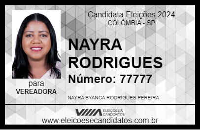 Candidato NAYRA RODRIGUES 2024 - COLÔMBIA - Eleições