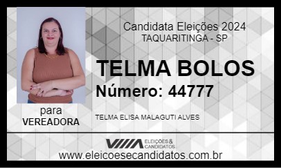 Candidato TELMA BOLOS 2024 - TAQUARITINGA - Eleições