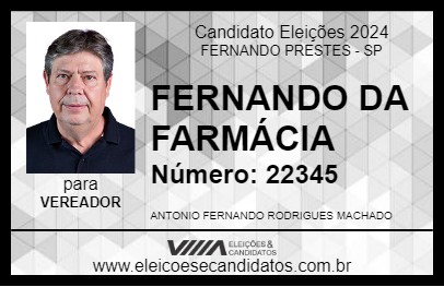 Candidato FERNANDO DA FARMÁCIA 2024 - FERNANDO PRESTES - Eleições