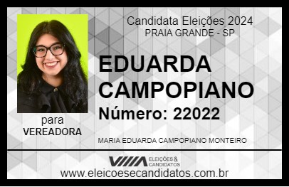 Candidato EDUARDA CAMPOPIANO 2024 - PRAIA GRANDE - Eleições