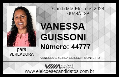 Candidato VANESSA GUISSONI 2024 - GUARÁ - Eleições